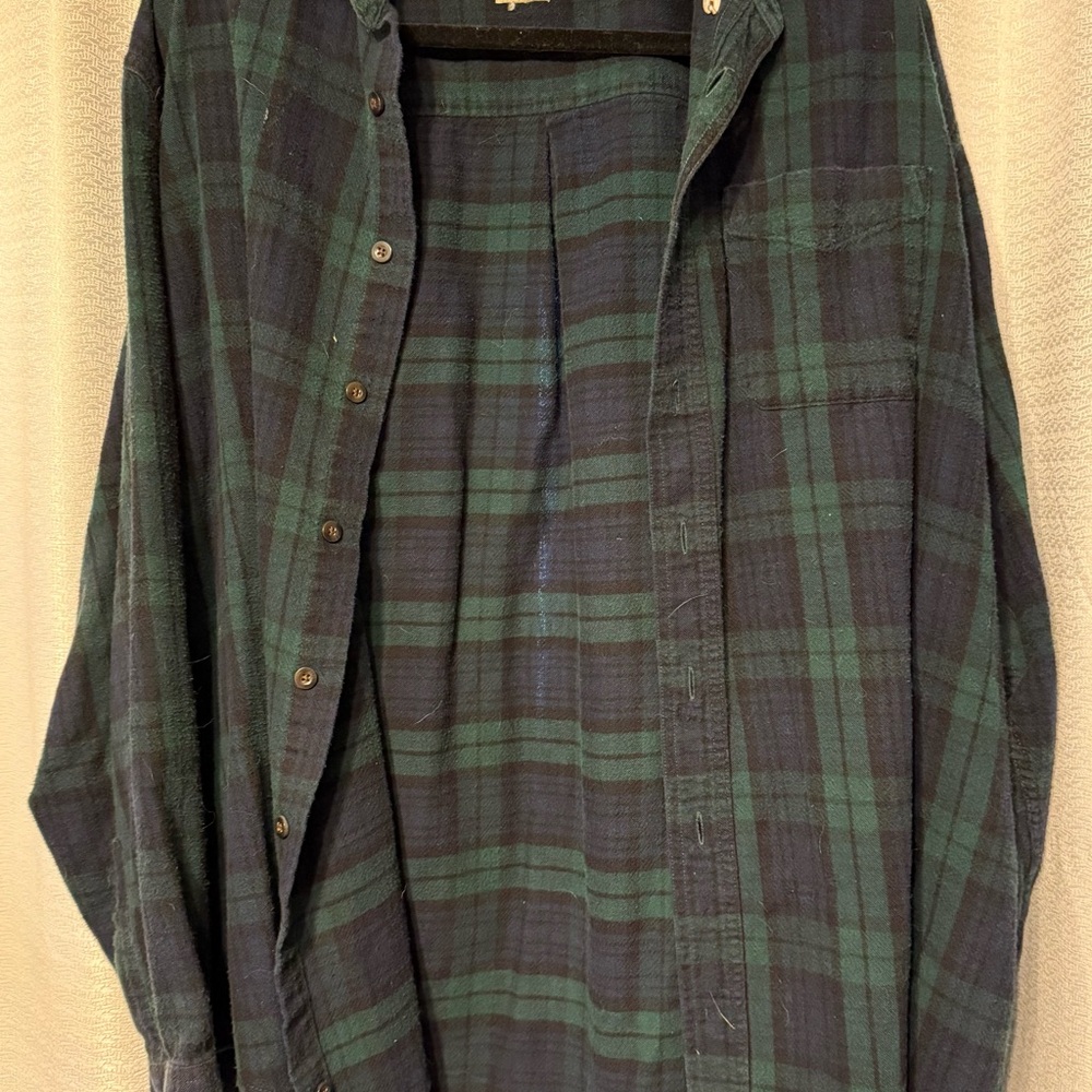 L.L. Bean Navy and Forest Plaid Button Up Flannel
